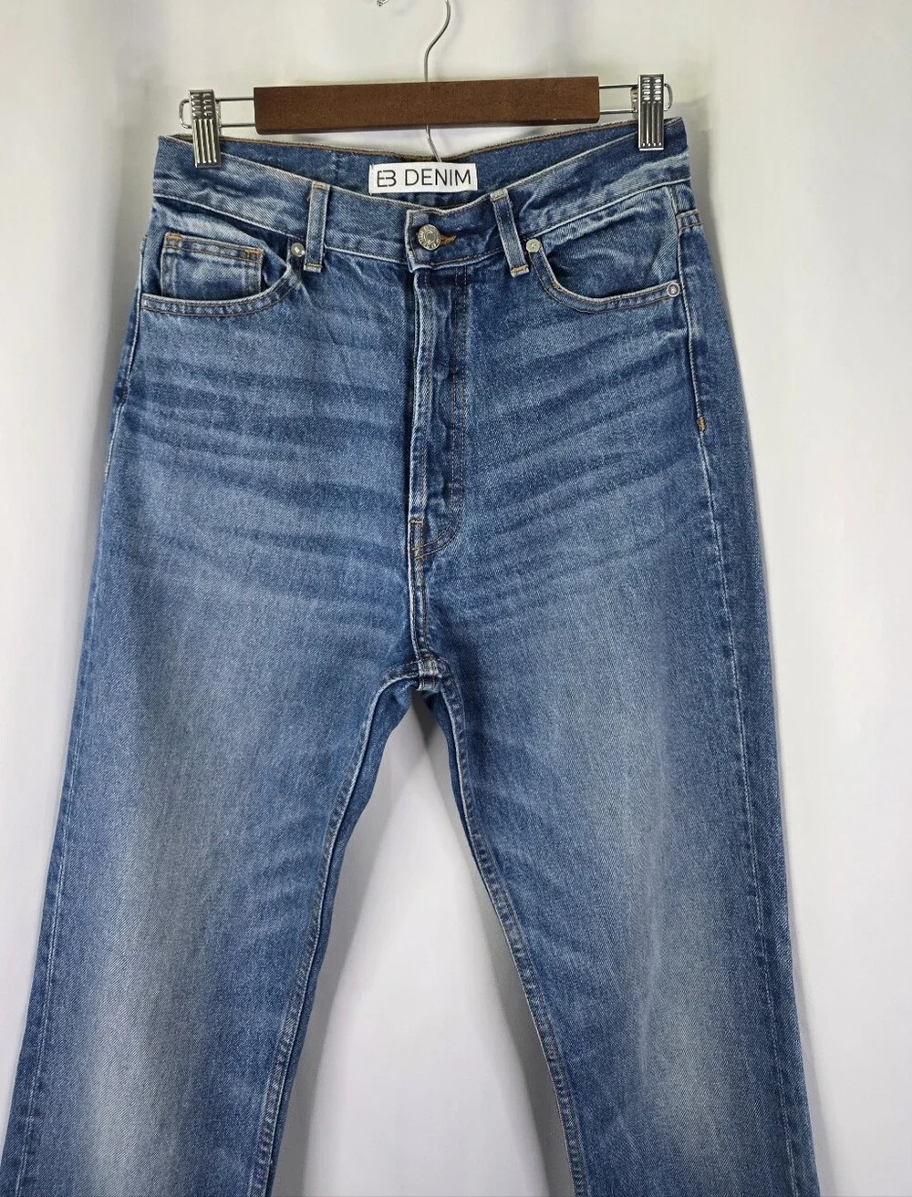 EB Denim Women's Size 27 High Rise Straight Leg Denim Jeans Split Hem Button Fly